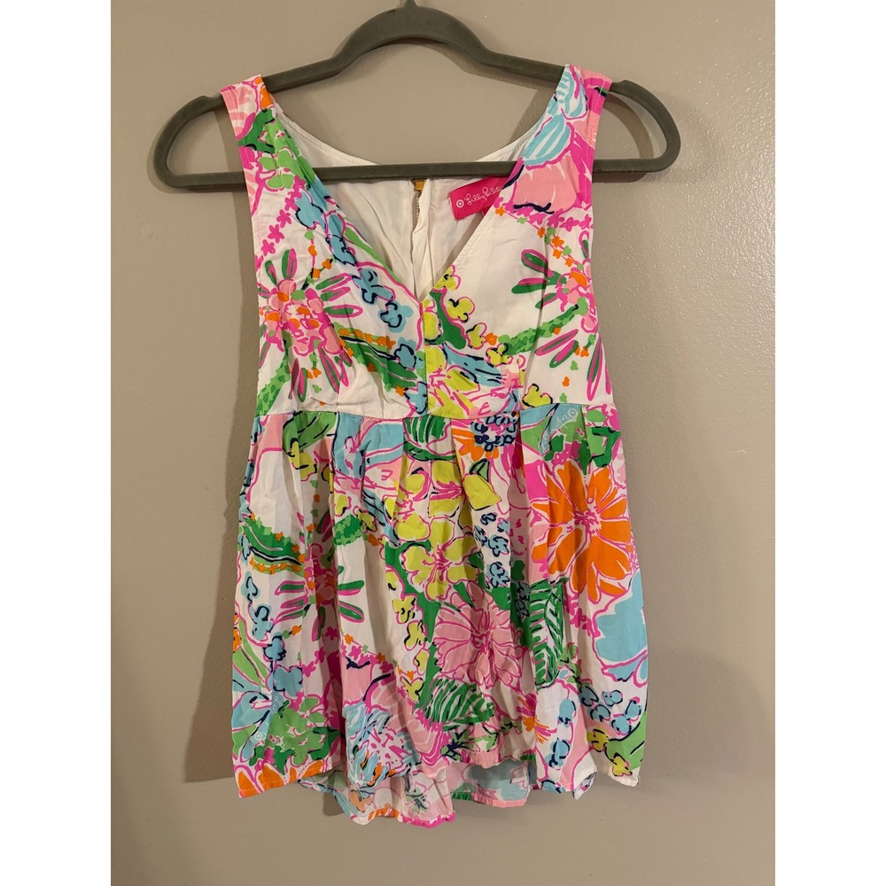 Lilly Pulitzer for Target Floral Pineapple Zip Tank Top Multi Color Womens Small